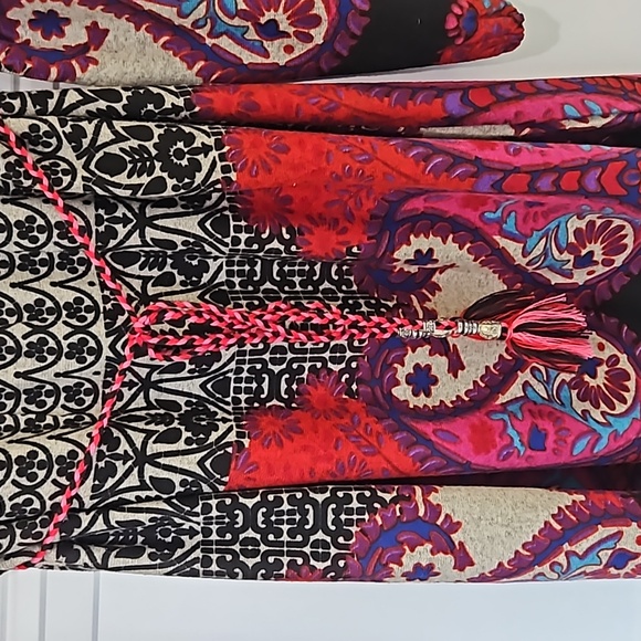 Colorful dress with beautifully stitched neckline and braided tie with bead ends - Picture 5 of 7